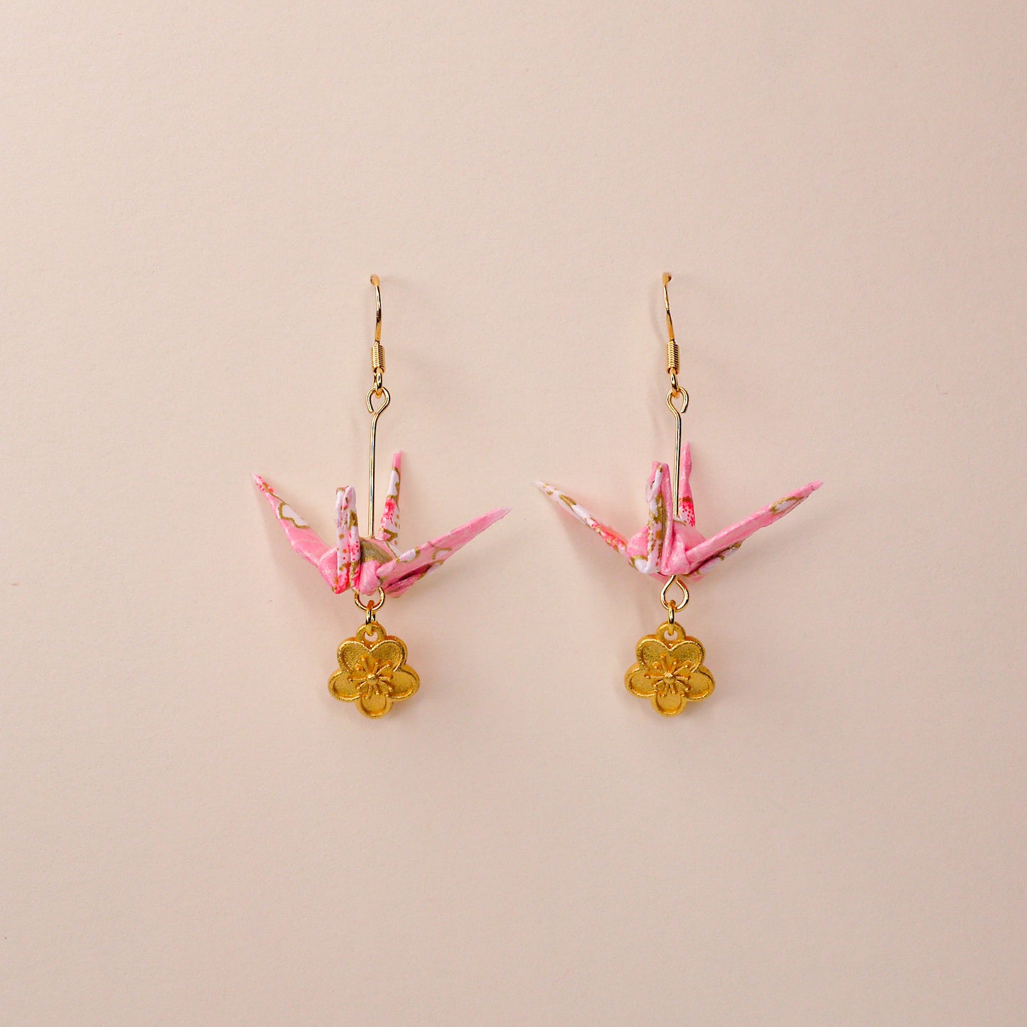 [LOVE] Crane and Peach Blossom Earrings