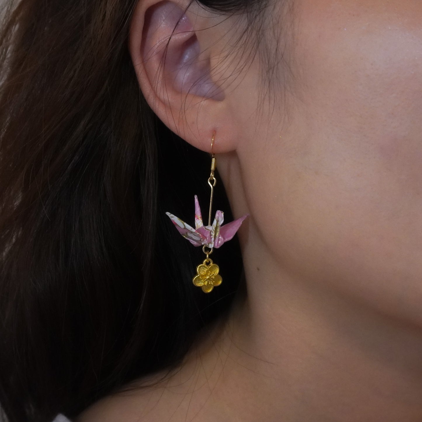 [LOVE] Crane and Peach Blossom Earrings