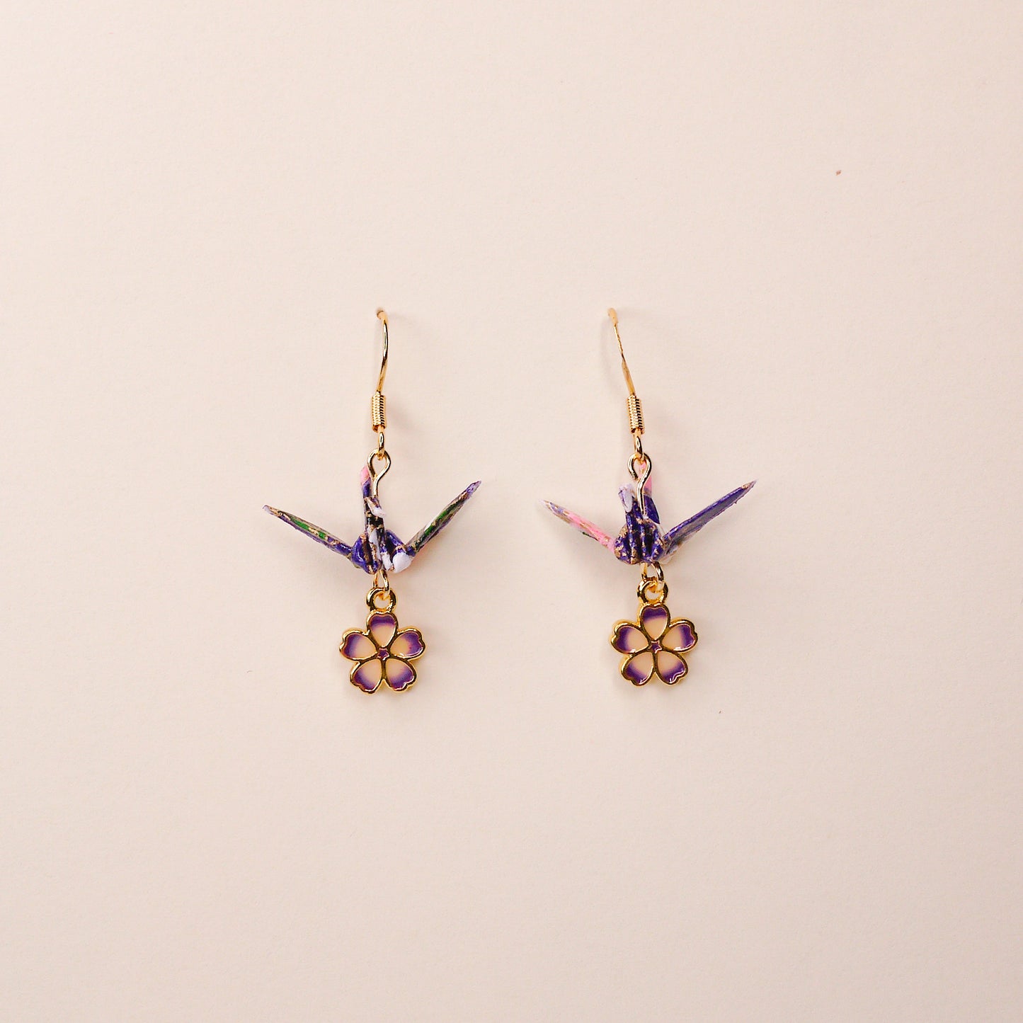 [LUCK] Small Crane and Cherry Blossom Earrings