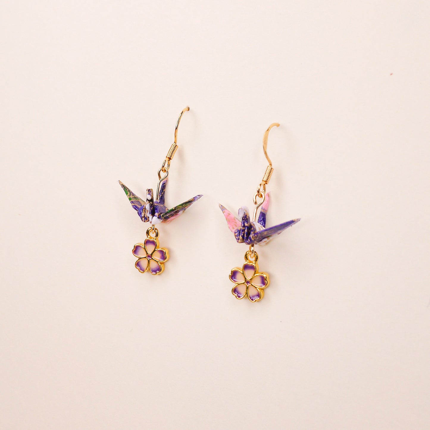 [LUCK] Small Crane and Cherry Blossom Earrings