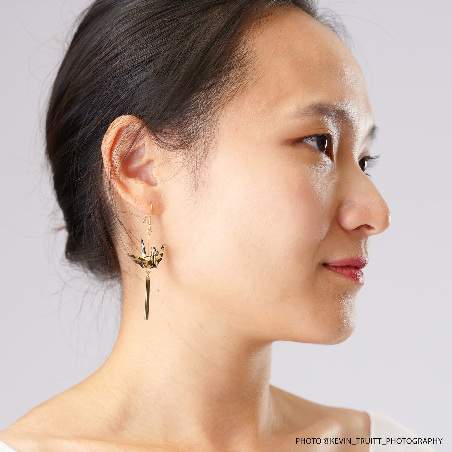 Crane and Bar Earrings in Gold