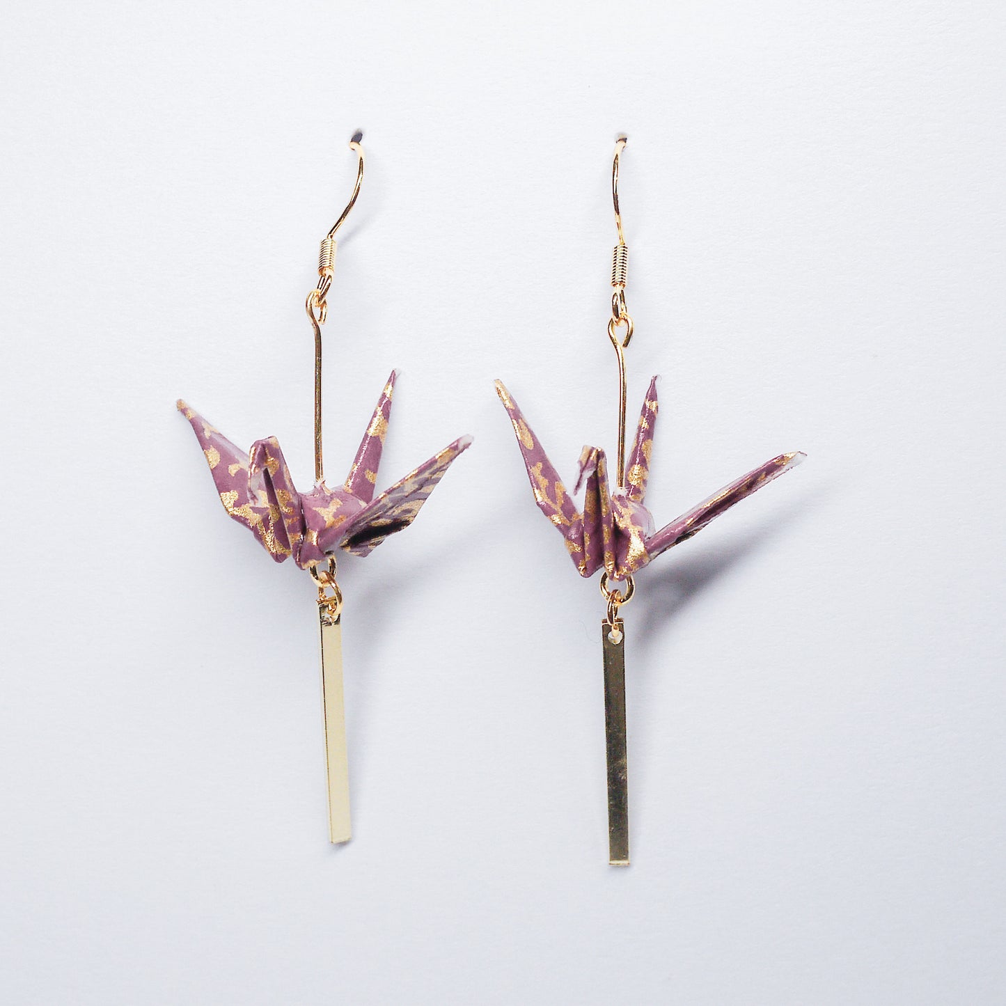 Crane and Bar Earrings in Gold