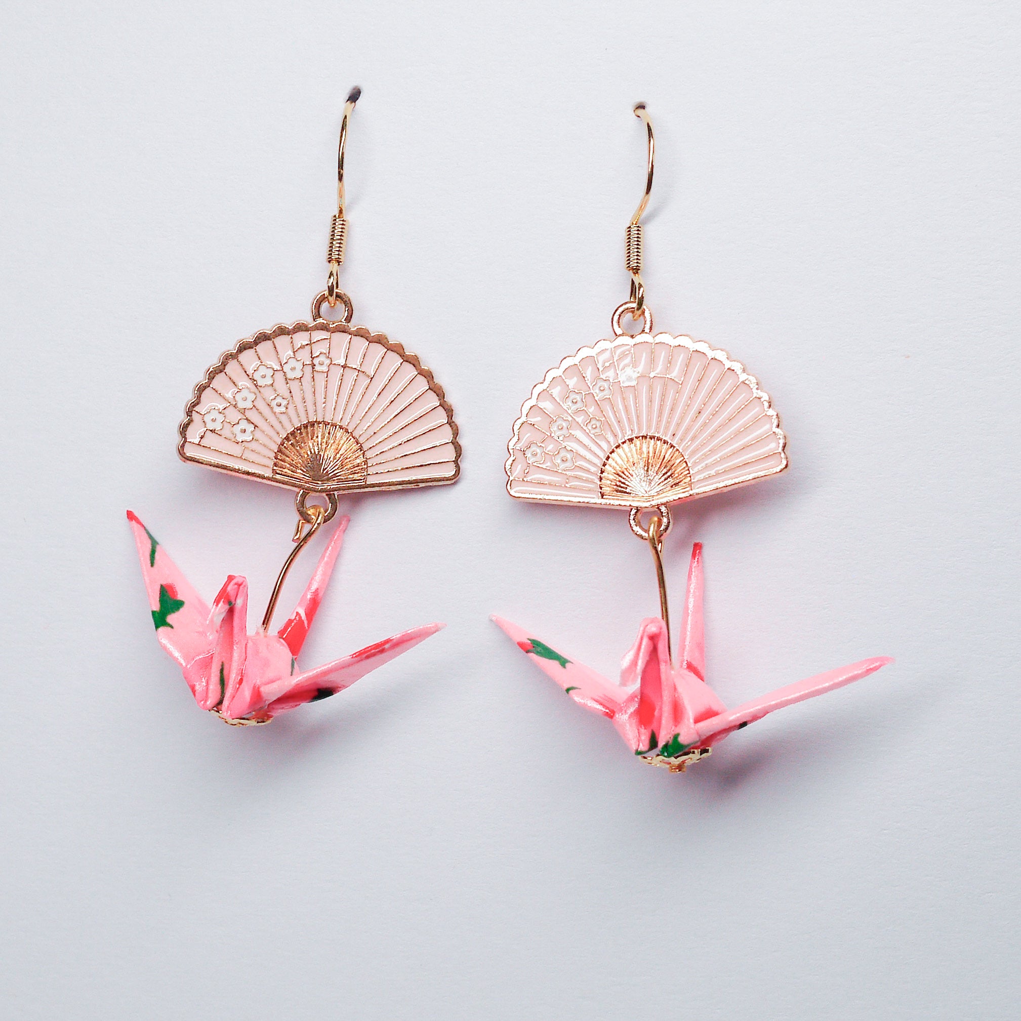 Handmade Origami Crane and Fan Earrings in Gold Kamyi.Art