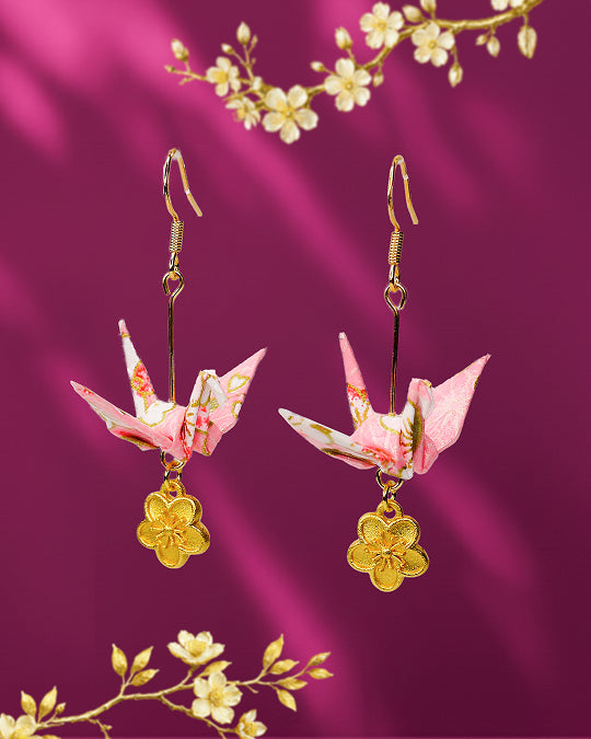 [LOVE] Crane and Peach Blossom Earrings