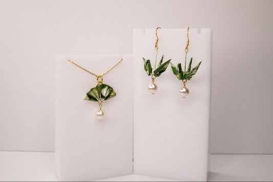 Cherry & Plum Tree on Green Set IV - Pearl Jewelry